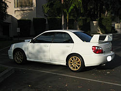 2005 Subaru Impreza WRX STi Aspen White with Gold BBS Wheels S. CA-left-rear.jpg